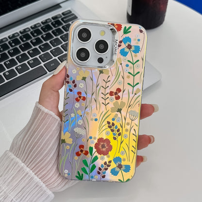 For iPhone 16 Pro Electroplating Laser Flower Texture TPU Phone Case(Flower AH6) - iPhone 16 Pro Cases by buy2fix | Online Shopping UK | buy2fix