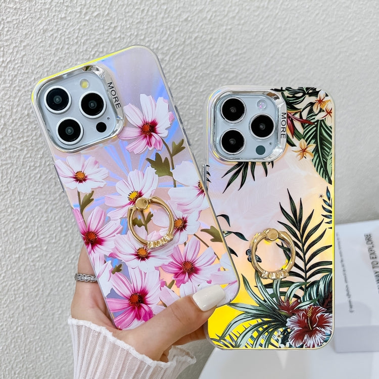 For iPhone 16 Pro Electroplating Laser Flower Ring Holder TPU Phone Case(Chrysanthemum AH5) - iPhone 16 Pro Cases by buy2fix | Online Shopping UK | buy2fix