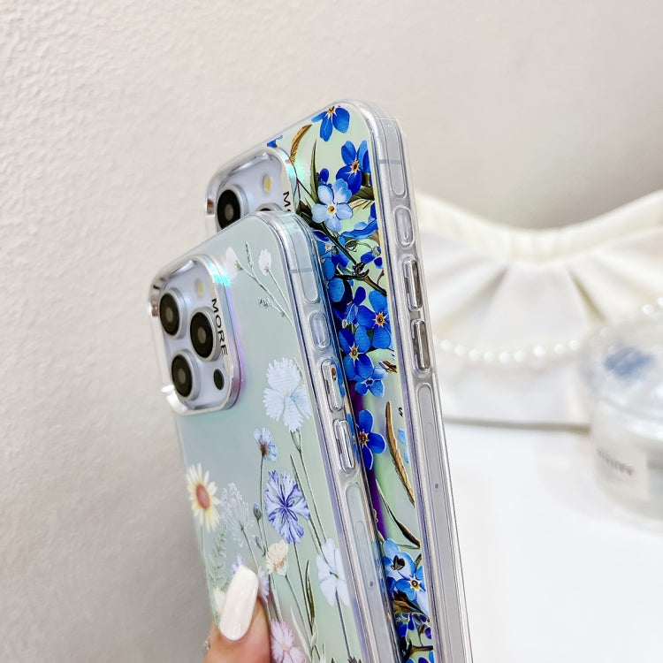 For iPhone 16 Electroplating Laser Flower Phone Case with Wrist Strap(Leaves AH12) - iPhone 16 Cases by buy2fix | Online Shopping UK | buy2fix