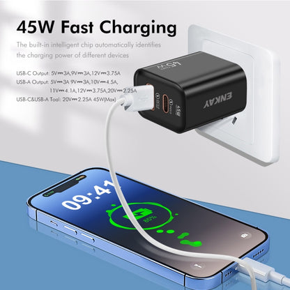 ENKAY FC-001 45W USB-A + USB-C / Type-C Dual Ports Quick Charger, US Plug(Black) - USB Charger by ENKAY | Online Shopping UK | buy2fix