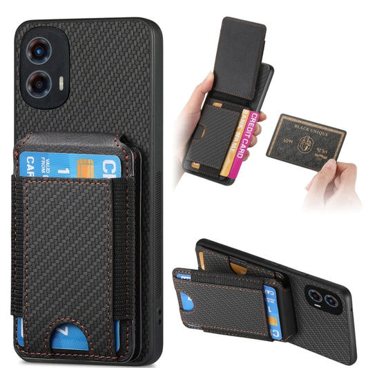 For Motorola Moto G 5G 2024 4G Carbon Fiber Vertical Flip Wallet Stand Phone Case(Black) - Motorola Cases by buy2fix | Online Shopping UK | buy2fix