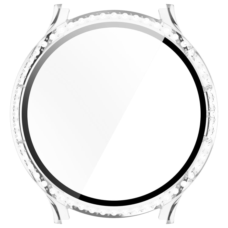 For Samsung Galaxy Watch 7 40mm Single Row Diamond PC + Tempered Film Integrated Watch Protective Case(Transparent White) - Watch Cases by buy2fix | Online Shopping UK | buy2fix