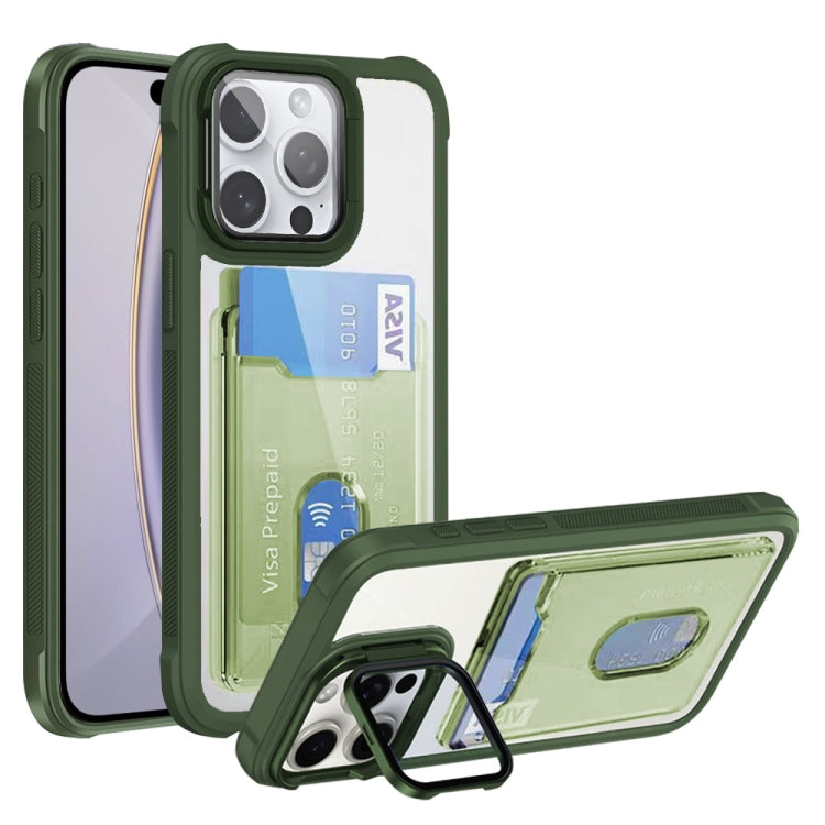 For iPhone 16 Pro Max Card Bag Holder Acrylic Hybrid TPU Phone Case(Green) - iPhone 16 Pro Max Cases by buy2fix | Online Shopping UK | buy2fix