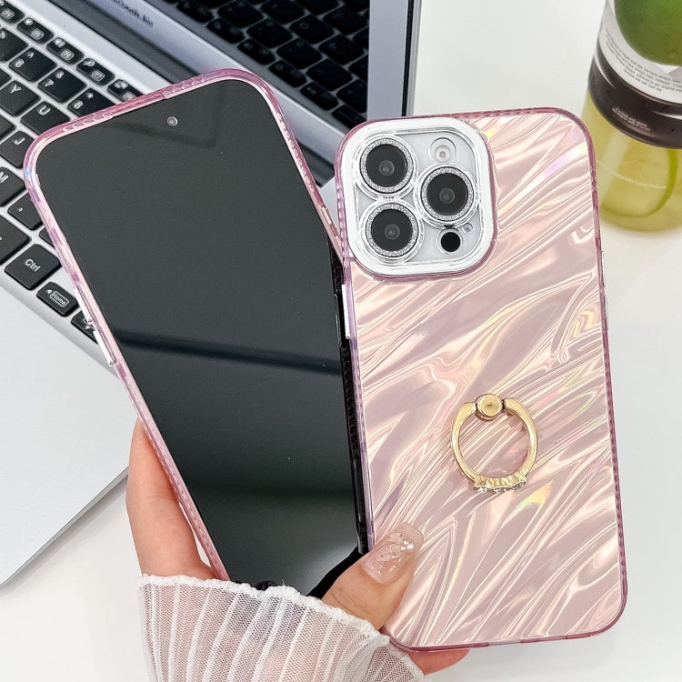 For iPhone 16 Pro Plating Glitter Texture Ring Holder TPU Phone Case with Lens Film(Pink Tinfoil Texture) - More iPhone Cases by buy2fix | Online Shopping UK | buy2fix