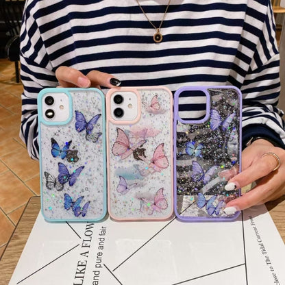 For iPhone 16 Pro Color Butterfly Glitter Epoxy TPU Phone Case(Purple) - iPhone 16 Pro Cases by buy2fix | Online Shopping UK | buy2fix