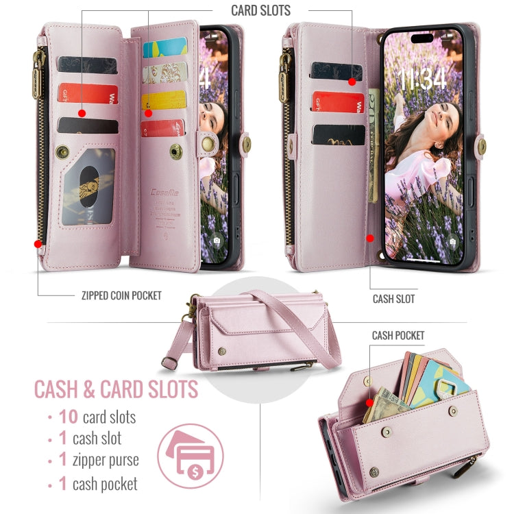 For iPhone 16 Pro Max CaseMe C36 Card Slots Zipper Wallet RFID Anti-theft Leather Phone Case(Pink) - iPhone 16 Pro Max Cases by CaseMe | Online Shopping UK | buy2fix