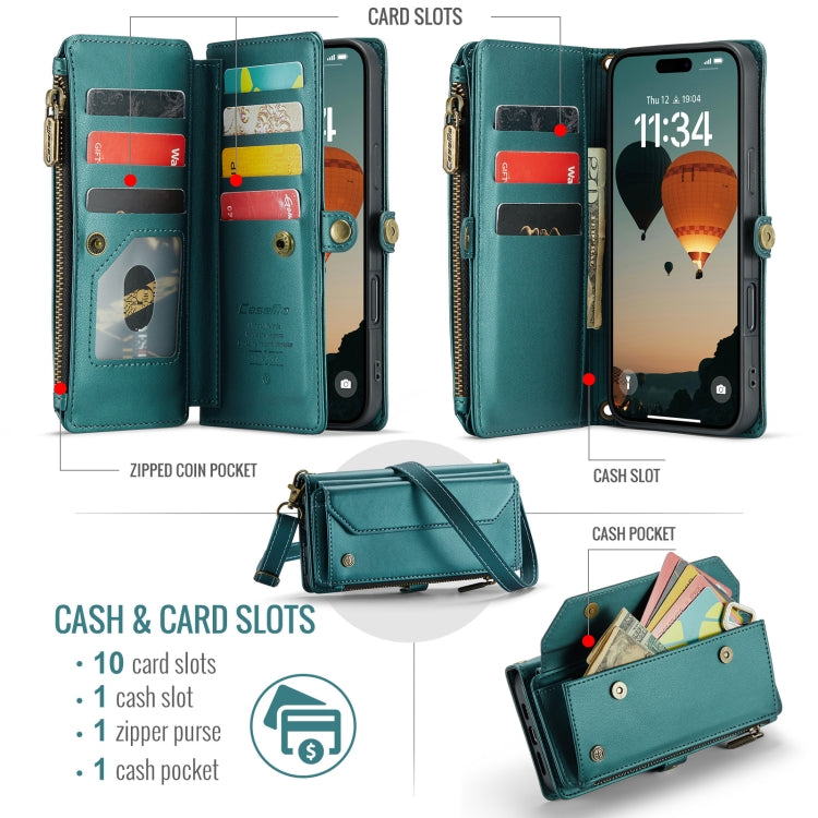 For iPhone 16 Pro Max CaseMe C36 Card Slots Zipper Wallet RFID Anti-theft Leather Phone Case(Blue) - iPhone 16 Pro Max Cases by CaseMe | Online Shopping UK | buy2fix