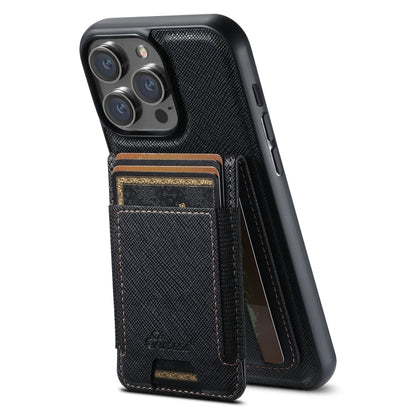 For iPhone 12 Pro Max Suteni H17 Cross Grain Leather MagSafe Detachable Wallet Phone Case(Black) - iPhone 12 Pro Max Cases by Suteni | Online Shopping UK | buy2fix