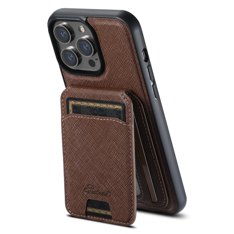 For iPhone 15 Pro Max Suteni H18 Cross Grain MagSafe Wallet Leather Phone Case(Brown) - iPhone 15 Pro Max Cases by Suteni | Online Shopping UK | buy2fix