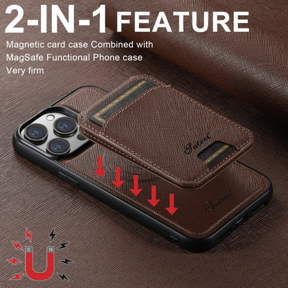 For iPhone 12 Suteni H18 Cross Grain MagSafe Wallet Leather Phone Case(Brown) - iPhone 12 / 12 Pro Cases by Suteni | Online Shopping UK | buy2fix