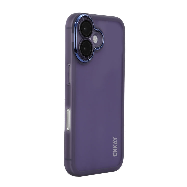 For iPhone 16 ENKAY Hat-Prince Translucent Matte TPU Phone Case with Lens Film(Purple) - iPhone 16 Cases by ENKAY | Online Shopping UK | buy2fix