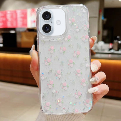 For iPhone 16 Spring Garden Epoxy TPU Phone Case(F05 Pink and White Flowers) - iPhone 16 Cases by buy2fix | Online Shopping UK | buy2fix