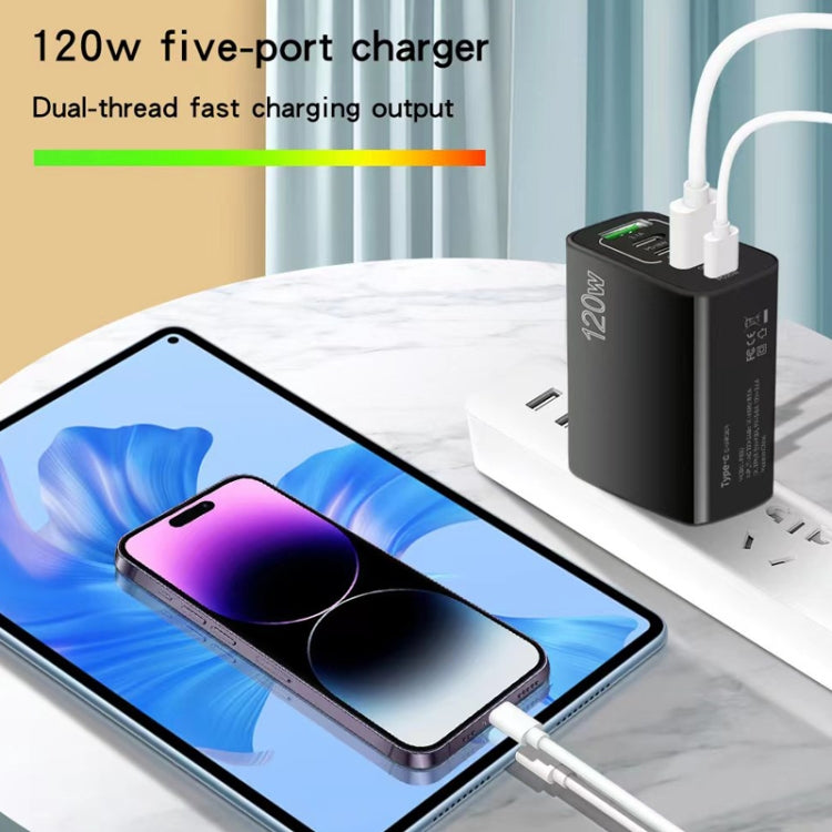 120W 3 PD Type-C Dual USB Multi Port Charger for Mobile Phones, EU Plug(Black) - USB Charger by buy2fix | Online Shopping UK | buy2fix