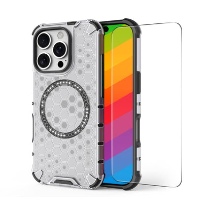 For iPhone 14 Pro ENKAY Hat-Prince Honeycomb MagSafe Shockproof Phone Case with Large Arc Edge Film(White) - iPhone 14 Pro Cases by ENKAY | Online Shopping UK | buy2fix