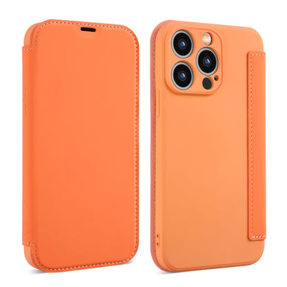 For iPhone 16 Imitate Liquid Skin Feel Leather Phone Case with Card Slots(Orange) - iPhone 16 Cases by buy2fix | Online Shopping UK | buy2fix