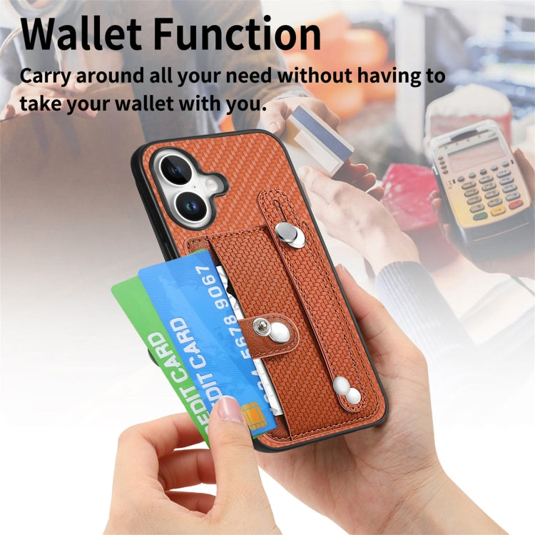 For iPhone 16 Wristband Kickstand Card Wallet Back Phone Case with Tool Knife(Brown) - iPhone 16 Cases by buy2fix | Online Shopping UK | buy2fix