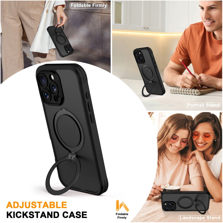 For iPhone 16 Pro Max Skin Feel MagSafe Holder 360 Full Body Phone Case(Black) - iPhone 16 Pro Max Cases by buy2fix | Online Shopping UK | buy2fix