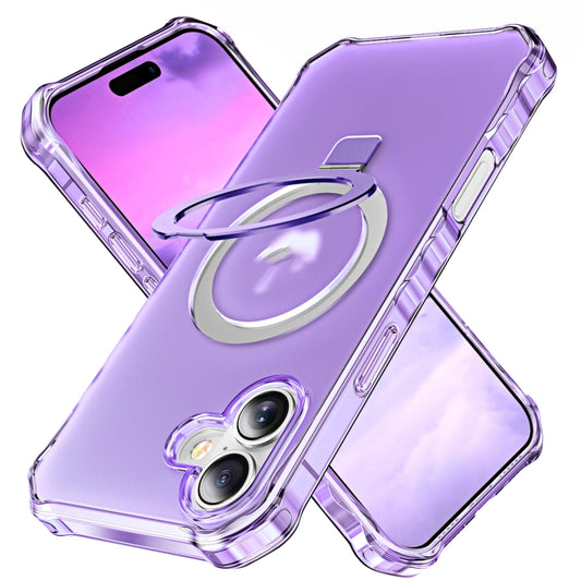 For iPhone 16 Plus Frosted Wave MagSafe Holder Phone Case(Purple) - More iPhone Cases by buy2fix | Online Shopping UK | buy2fix