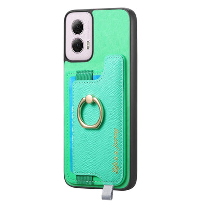 For Motorola Moto G Power 2024 5G Retro Magsafe Cross Leather Ring Holder Card Bag Phone Case(Green) - Motorola Cases by buy2fix | Online Shopping UK | buy2fix