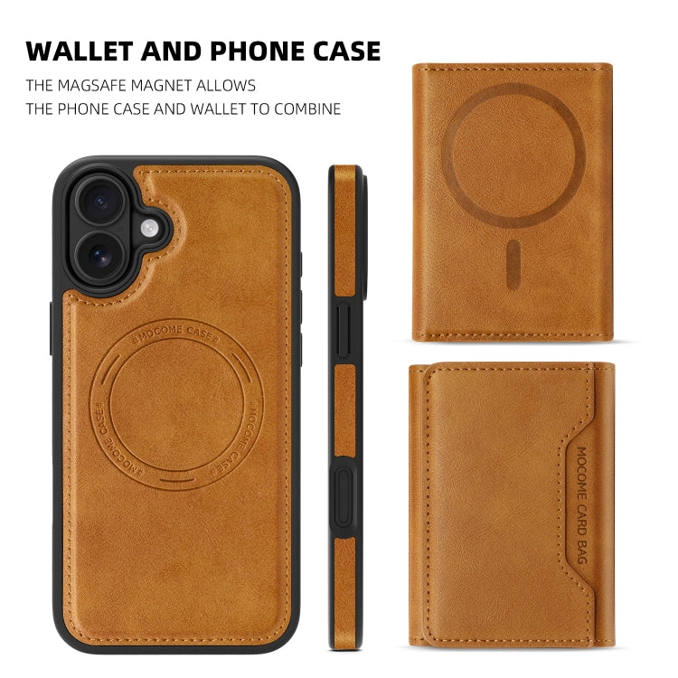 For iPhone 16 Plus Shield Multi-functional MagSafe Card Bag Phone Case(Brown) - iPhone 16 Plus Cases by buy2fix | Online Shopping UK | buy2fix