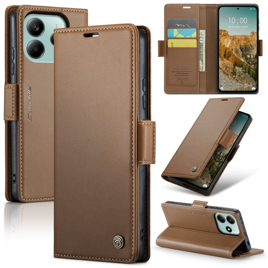 For Redmi Note 14 5G CaseMe 023 Butterfly Buckle Litchi Texture RFID Anti-theft Leather Phone Case(Brown) - Note 14 Cases by CaseMe | Online Shopping UK | buy2fix