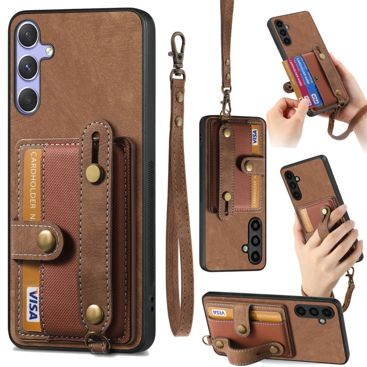 For Samsung Galaxy S25 5G Retro Cross Wristband Wallet Leather Back Phone Case(Brown) - Galaxy S25 5G Cases by buy2fix | Online Shopping UK | buy2fix