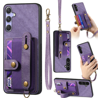 For Samsung Galaxy S25 Ultra 5G Retro Cross Wristband Wallet Leather Back Phone Case(Purple) - Galaxy S25 Ultra 5G Cases by buy2fix | Online Shopping UK | buy2fix