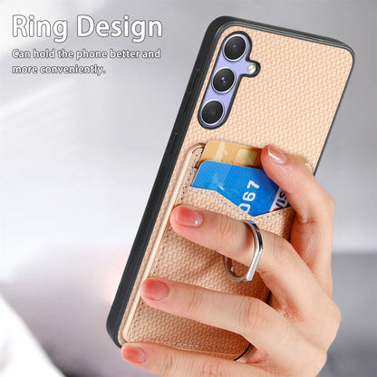 For Samsung Galaxy S25+ 5G Carbon Fiber Card Wallet Ring Phone Case(Brown) - Galaxy S25+ 5G Cases by buy2fix | Online Shopping UK | buy2fix