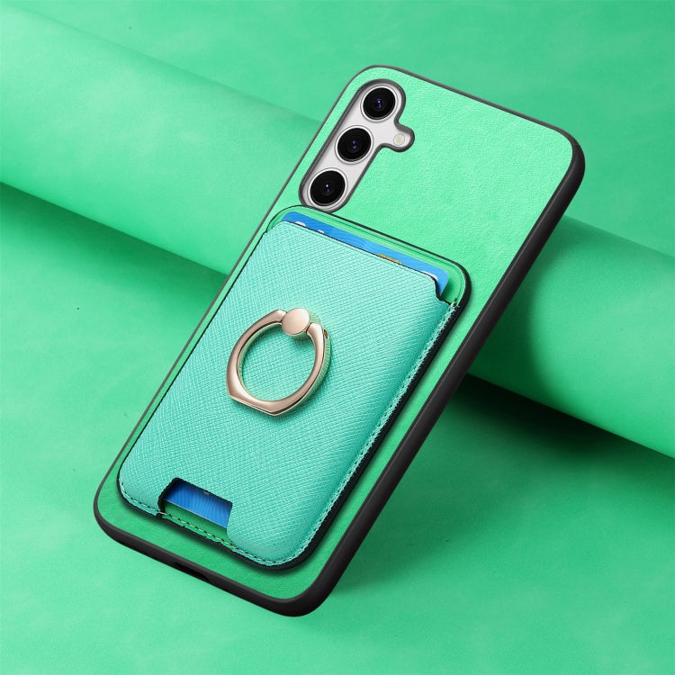 For Samsung Galaxy S25+ 5G Retro Cross Leather Ring Vertical Insert Card Bag MagSafe Phone Case(Green) - Galaxy S25+ 5G Cases by buy2fix | Online Shopping UK | buy2fix