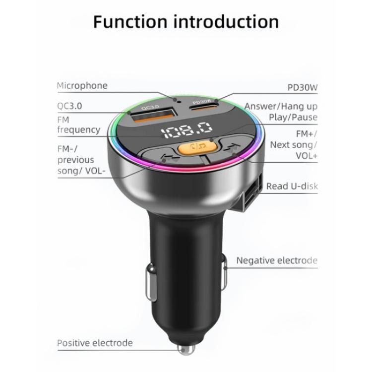 C9S QC3.0 PD 30W Charger FM Transmitter Multifunctional Bluetooth Car MP3 Player - Bluetooth Car Kits by buy2fix | Online Shopping UK | buy2fix