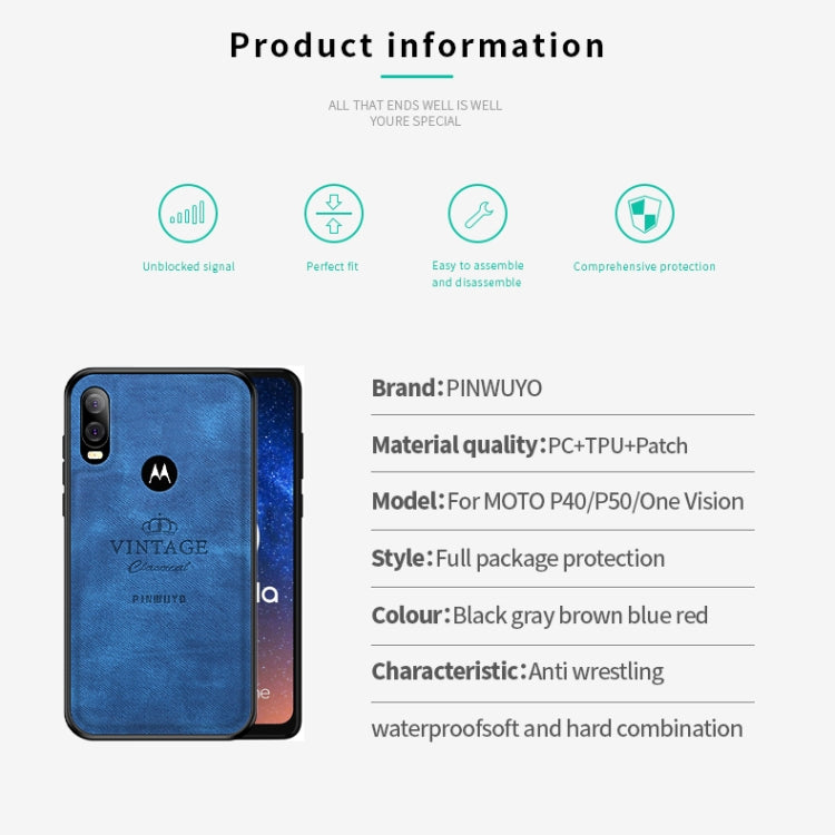 PINWUYO Shockproof Waterproof Full Coverage PC + TPU + Skin Protective Case for Motorola Moto P40 / P50 / One Vision(Blue) - Motorola Cases by PINWUYO | Online Shopping UK | buy2fix