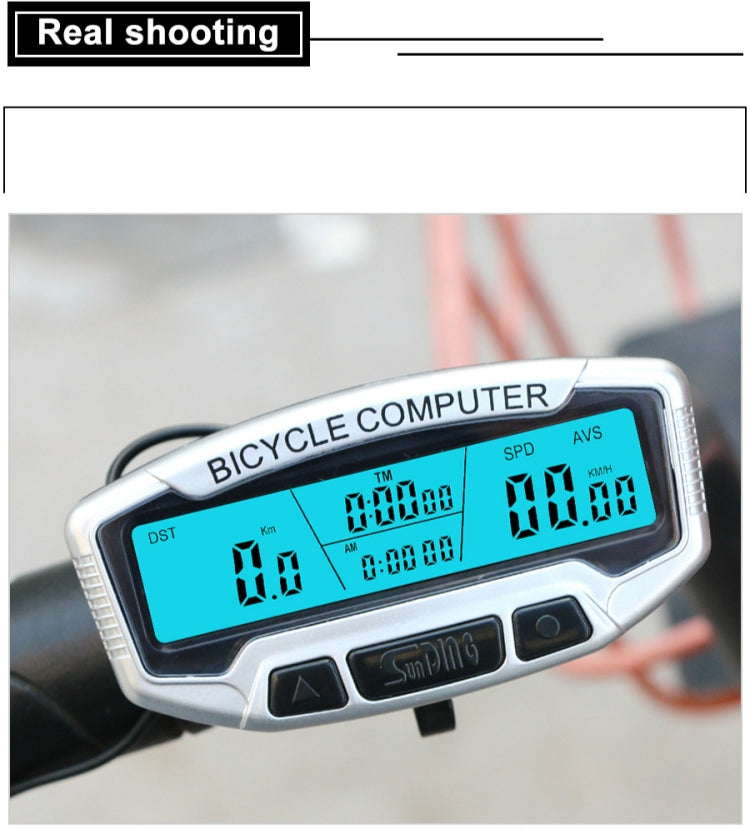 SUNDING SD-558A Bicycle Computer Wired Stopwatch Bicycle Speedometer Digital Odometer Rainproof LCD Backlight Stopwatch - Speedometers by SUNDING | Online Shopping UK | buy2fix