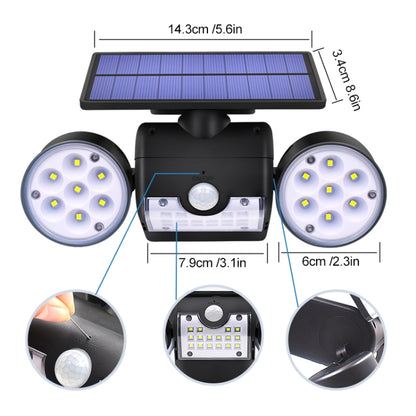 30 LEDs Solar Light Dual Head Solar Lamp PIR Motion Sensor Spotlight Waterproof Outdoor Adjustable Angle Lights - Solar Lights by buy2fix | Online Shopping UK | buy2fix