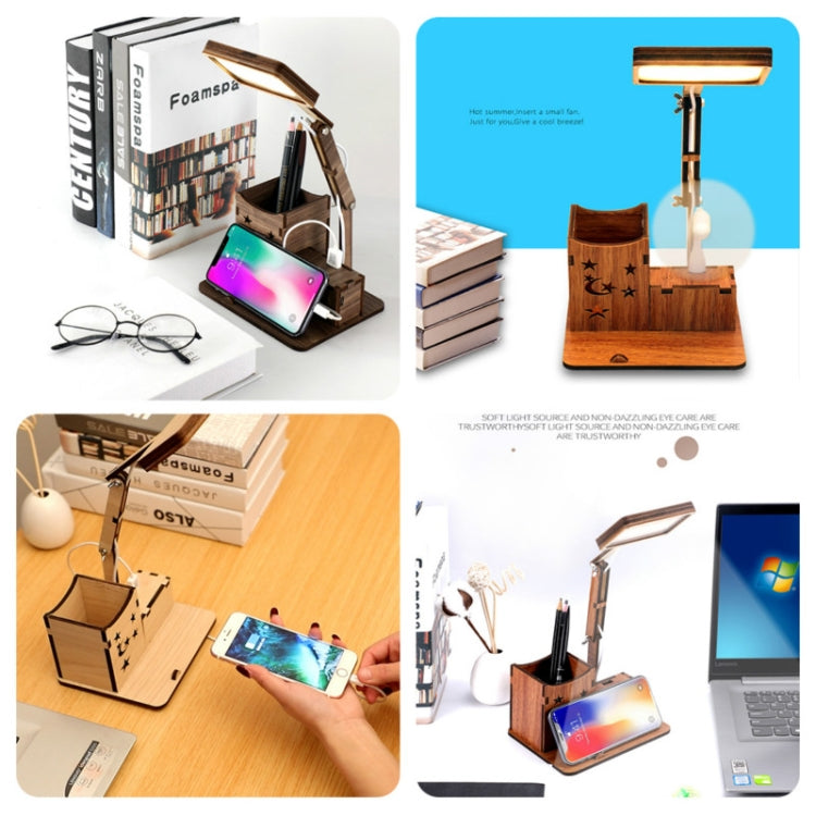 Wooden Multi-function Touch USB Pen Holder Desk Lamp Student Desktop Charging Reading Lamp Led Eye Protection Table Lamp, Style:USB Charging Built-in Battery(Black) - Desk Lamps by buy2fix | Online Shopping UK | buy2fix