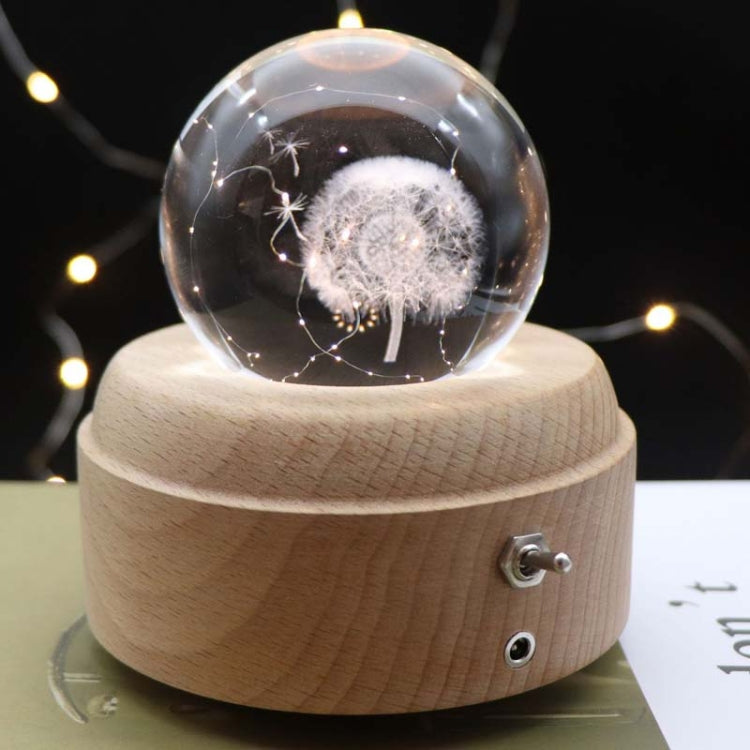 Girl Bedside Lamp Crystal Ball Wooden Base Music Box Charging Glow Rotating Night Light, Random Music(Dandelion) - Novelty Lighting by buy2fix | Online Shopping UK | buy2fix
