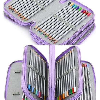 Solid Color Square Four-Layer Pencil Case Sketch Colorful Pencil Case With 72 Holes(Purple) - File Folder by buy2fix | Online Shopping UK | buy2fix