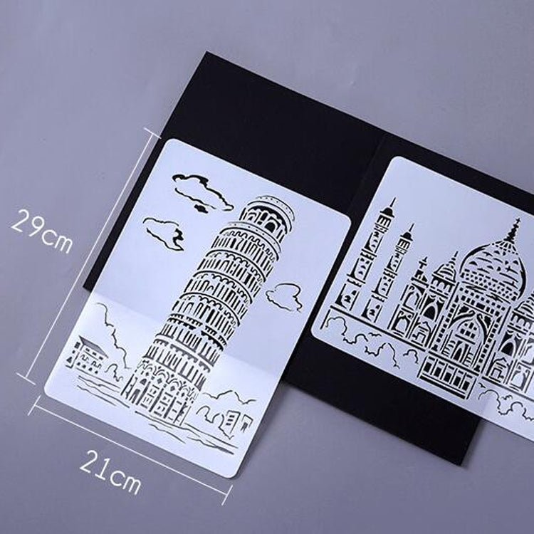 8 Five-storied Pagoda Construction Series Painting Template Theme City A4 Label Template - Art Supplies by buy2fix | Online Shopping UK | buy2fix