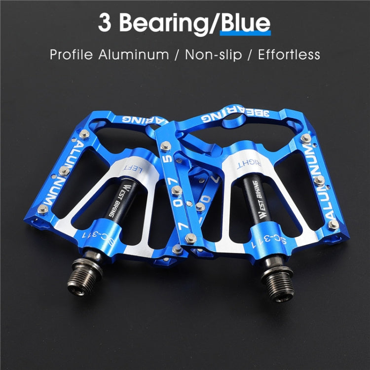 1pair WEST BIKING YP0802083 Mountain Bike Aluminum Alloy Pedal Lightweight Bearing Foot Pedal(Blue) - Pedals by WEST BIKING | Online Shopping UK | buy2fix