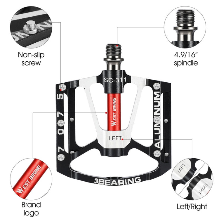 1pair WEST BIKING YP0802083 Mountain Bike Aluminum Alloy Pedal Lightweight Bearing Foot Pedal(Blue) - Pedals by WEST BIKING | Online Shopping UK | buy2fix