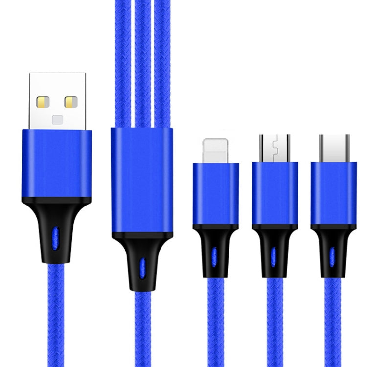 2 PCS ZZ034 USB To 8 Pin + USB-C / Type-C + Micro USB 3 In 1 Fast Charging Cable, Style: Mini-Blue - Multifunction Cable by buy2fix | Online Shopping UK | buy2fix