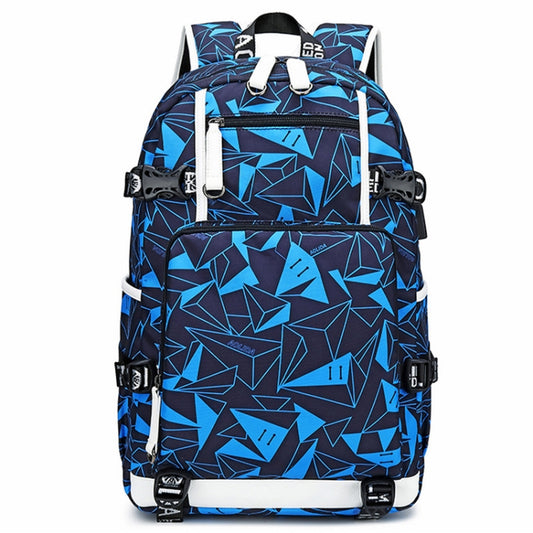 6101-4 Thermal Transfer Casual Backpack Simple Student Schoolbag(Triangular Blue) - Double-shoulder Bags by buy2fix | Online Shopping UK | buy2fix