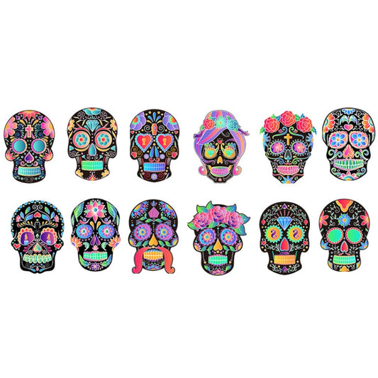 1 Sets Children Colorful Skull Head Halloween Scratch Painting DIY Ornaments Flower Skull Sticker(12 PCS / Set) - Halloween Stickers by buy2fix | Online Shopping UK | buy2fix