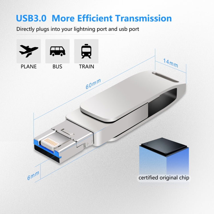 64GB USB 3.0 + 8 Pin + USB-C / Type-C 3 in 1 Phone Computer Metal Rotatable U-Disk(Black) - U Disk & Card Reader by buy2fix | Online Shopping UK | buy2fix