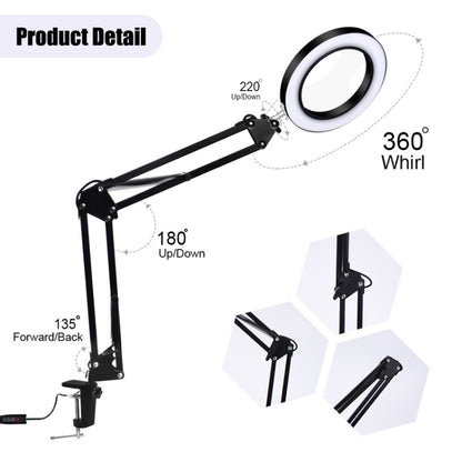 5X Magnifying Glass LED Folding Long Arm Clip Light Eye-protection USB Reading Lamp, Size: Large(Black) - Desk Lamps by buy2fix | Online Shopping UK | buy2fix