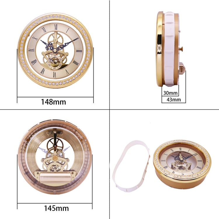 Metal See-through Quartz Clock Gear Clock DIY Accessories 148mm Golden Clock Head - DIY Clocks by buy2fix | Online Shopping UK | buy2fix