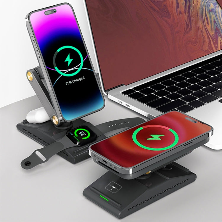 3-In-1 15W Portable Folding Desktop Stand Mobile Phone Wireless Charger(Black) - Wireless Charger by buy2fix | Online Shopping UK | buy2fix