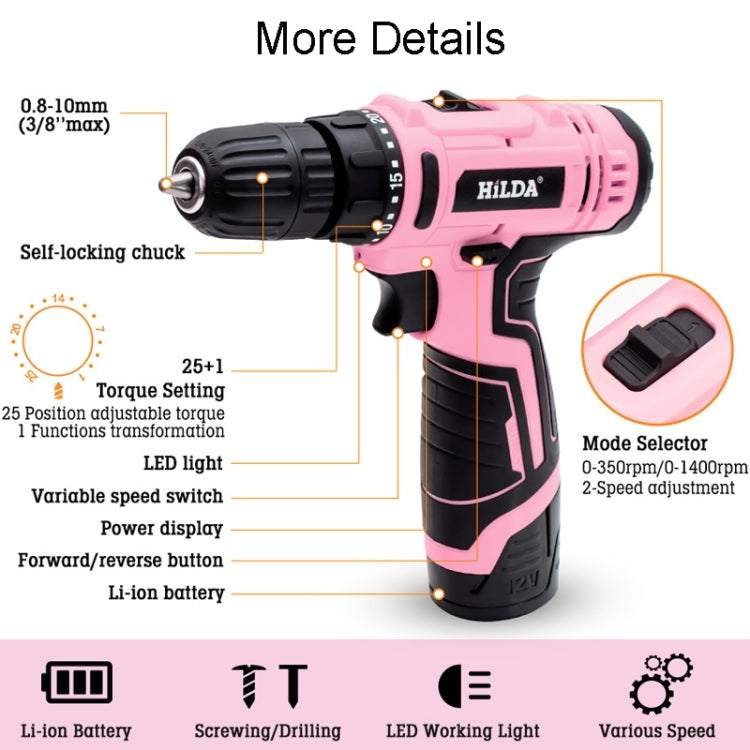 HILDA 12V Cordless Impact Drill Electrical Screwdriver, Plug: UK Plug - Drill & Drill Bits by HILDA | Online Shopping UK | buy2fix