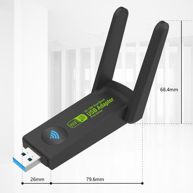 1300Mbps Wireless Network Card Gigabit Dual Band 5G Driverless Computer USB Network Card, Scope: 1300m - USB Network Adapter by buy2fix | Online Shopping UK | buy2fix
