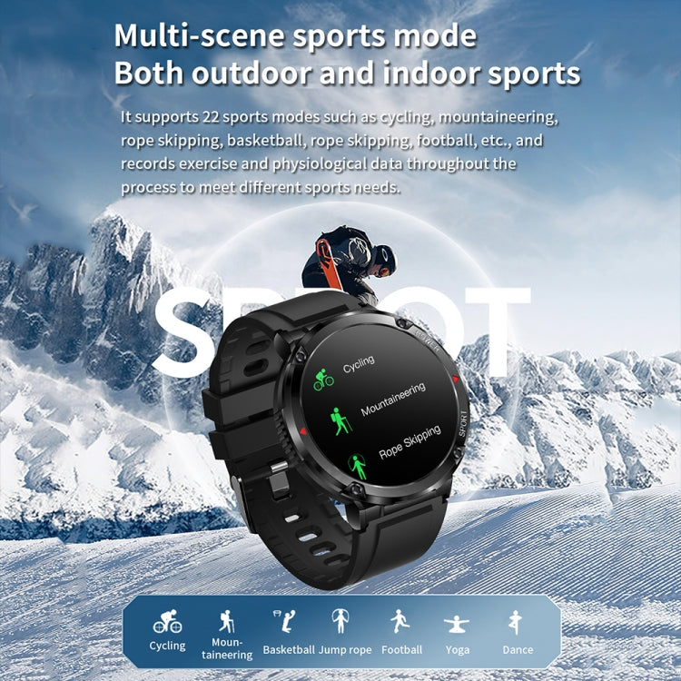 T30 1.6-inch Outdoor Sports Waterproof Smart Music Bluetooth Call Watch, Color: Black Steel+Silicone - Smart Watches by buy2fix | Online Shopping UK | buy2fix