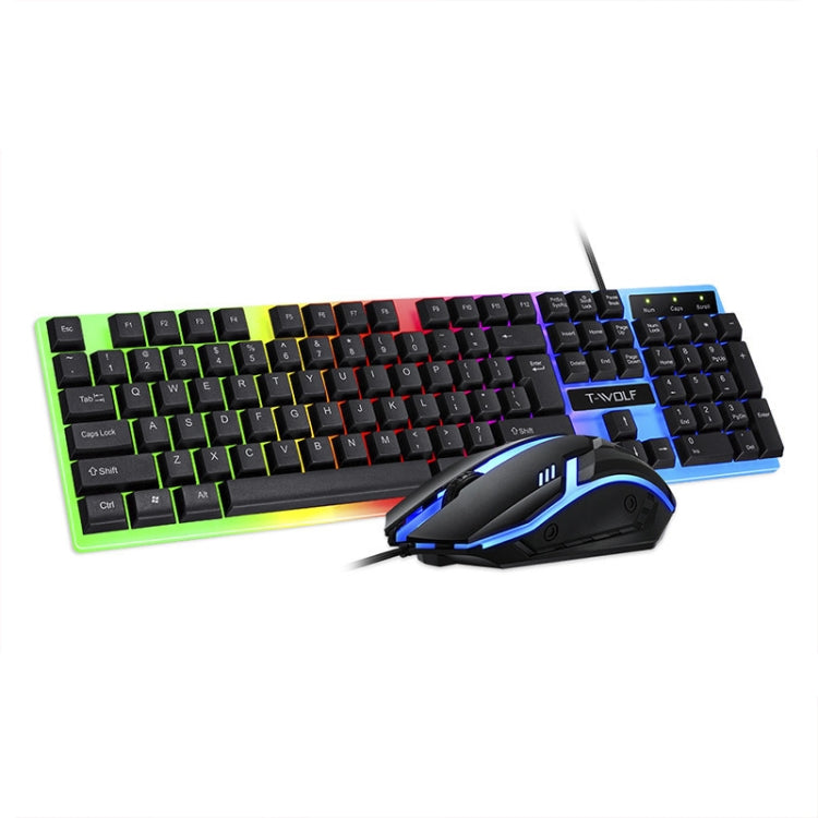 T-WOLF TF230 Colorful Light Effect Game Office Computer Wired Keyboard and Mouse Kit(Black) - Wired Keyboard by T-WOLF | Online Shopping UK | buy2fix